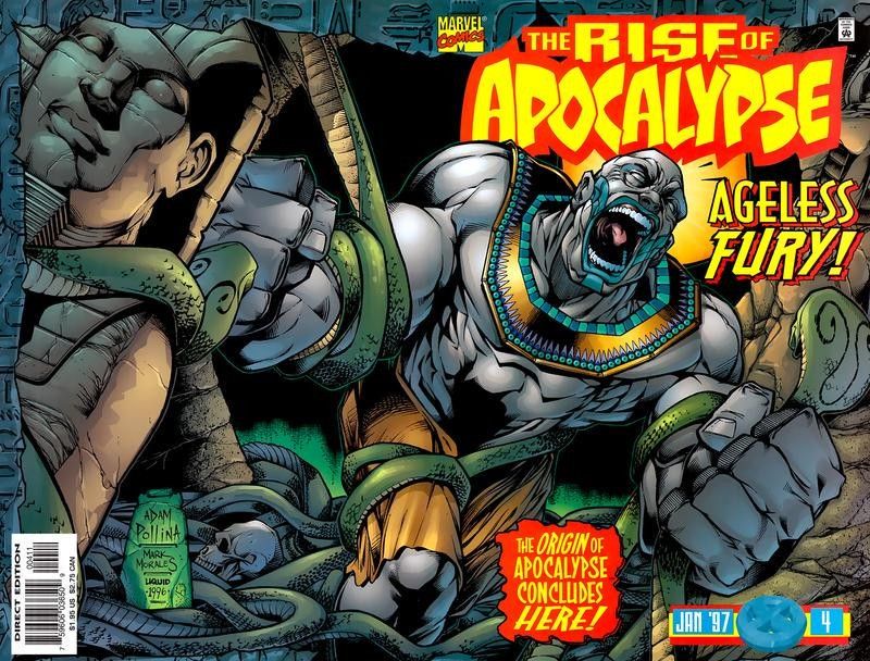 Rise of Apocalypse #4 cover (1997) by Adam Pollina: Apocalypse roaring, 'The origin of Apocalypse concludes here!'
