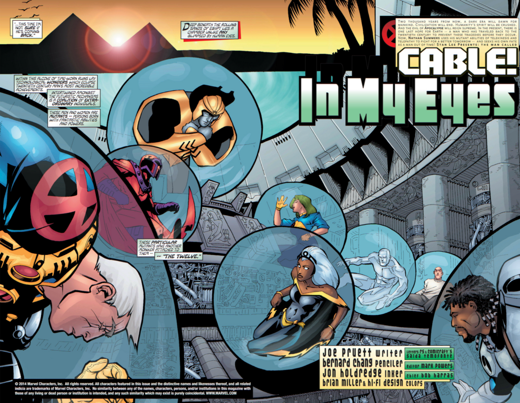 Apocalypse with the Twelve held in containment bubbles inside his Celestial machine