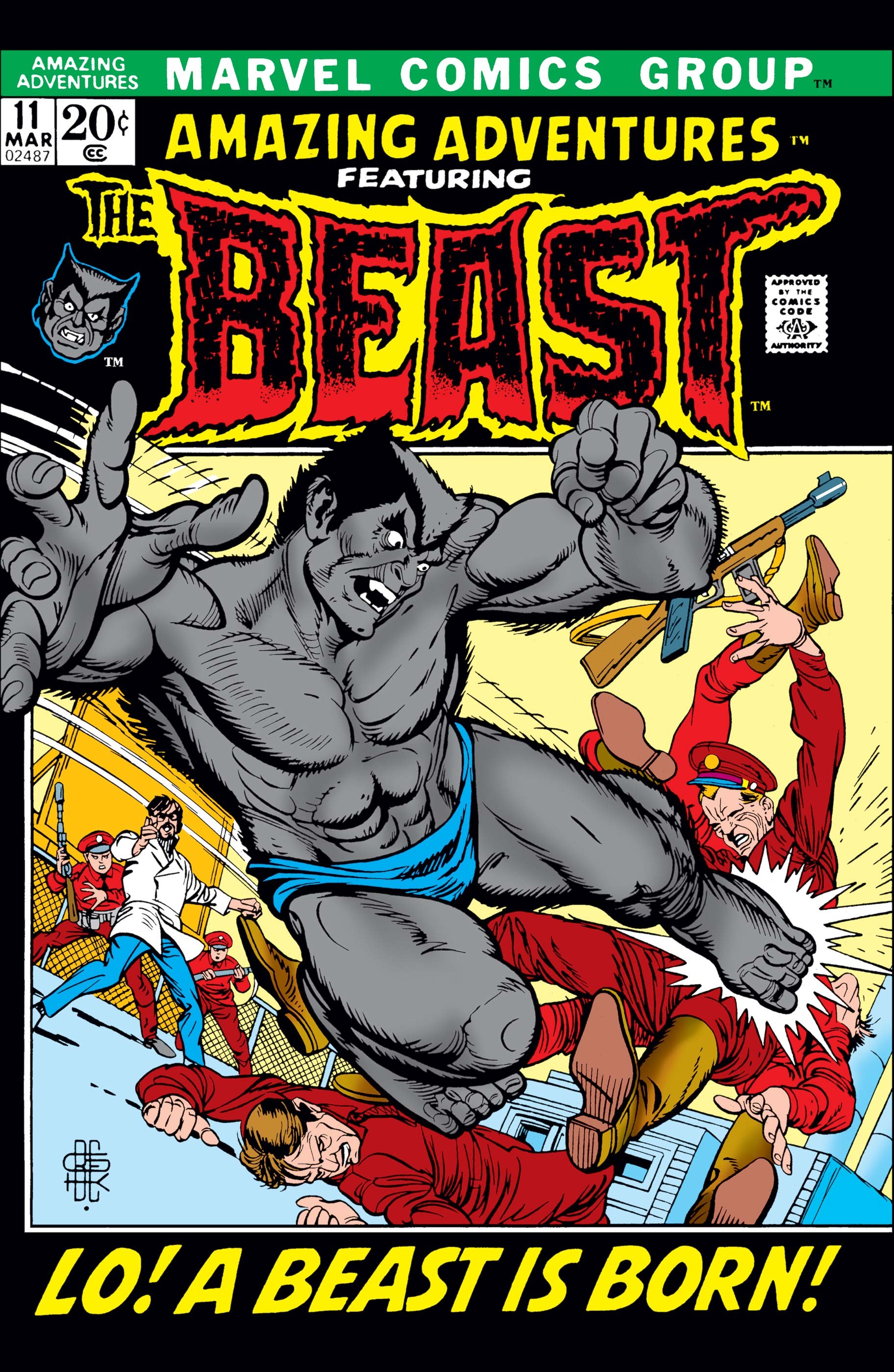 Amazing Adventures #11 cover — grey-furred Beast, 'Lo! A Beast Is Born!'