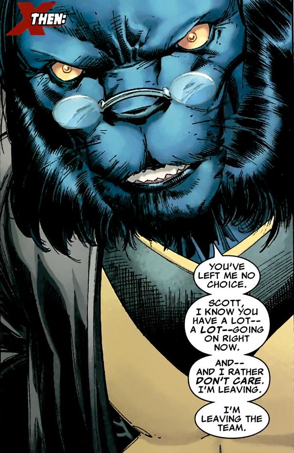 Beast telling Cyclops 'I'm leaving the team' in a modern comic panel