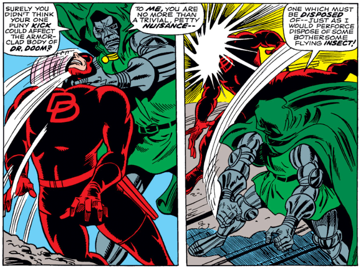 Doctor Doom fighting Daredevil comic panel
