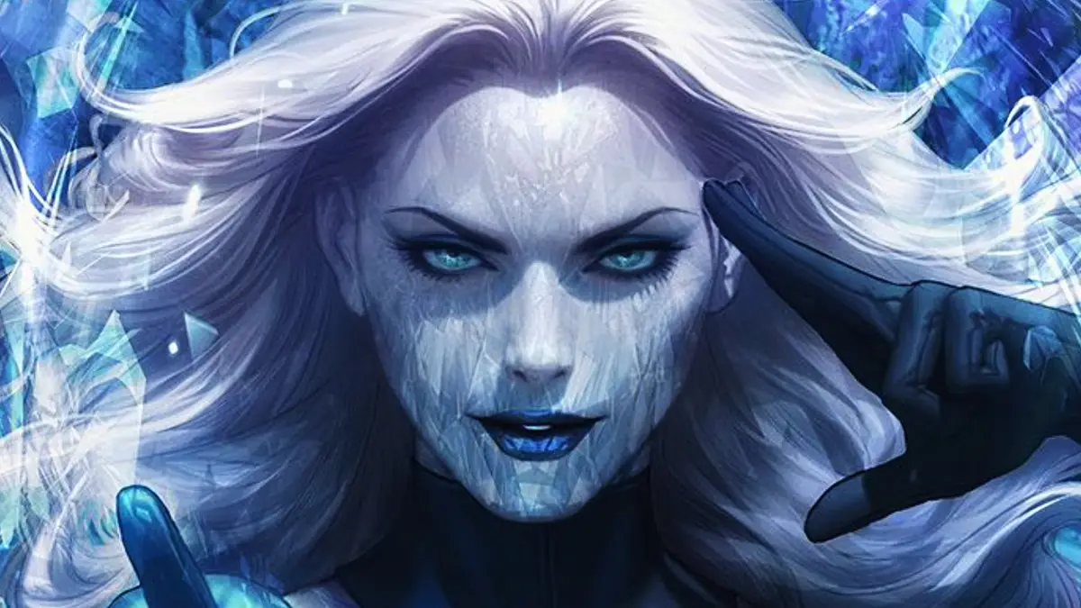 Emma Frost in her crystalline diamond form, comic panel