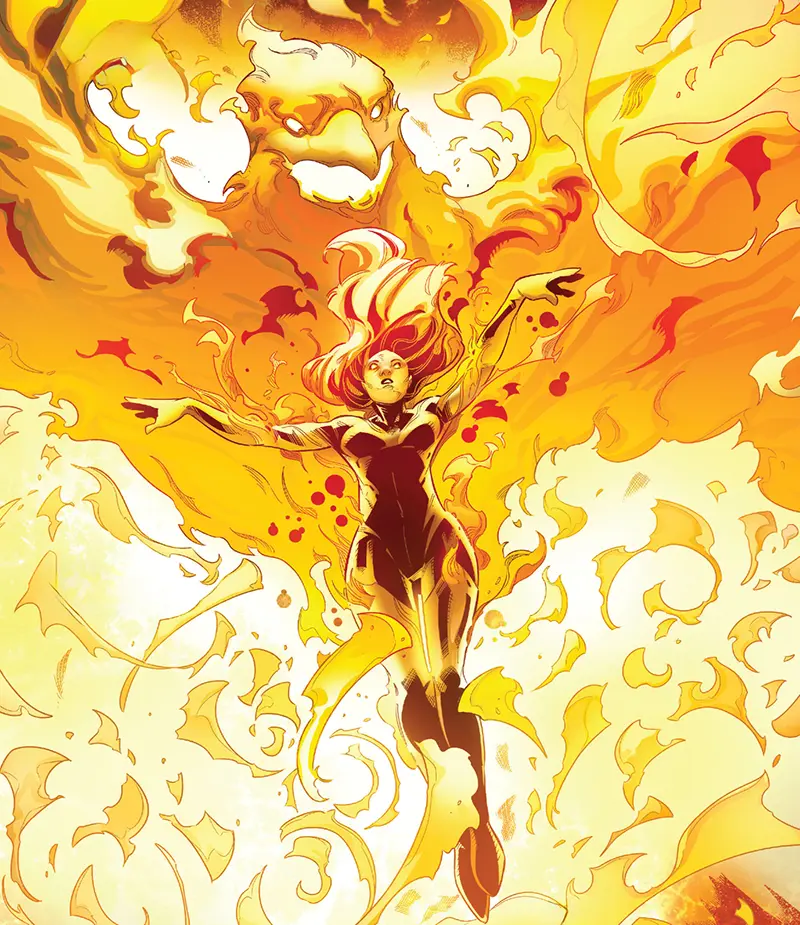Jean Grey as Phoenix wreathed in fire