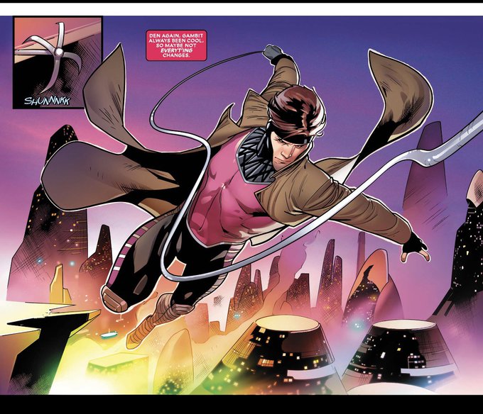 Comic panel art of Gambit with glowing charged energy