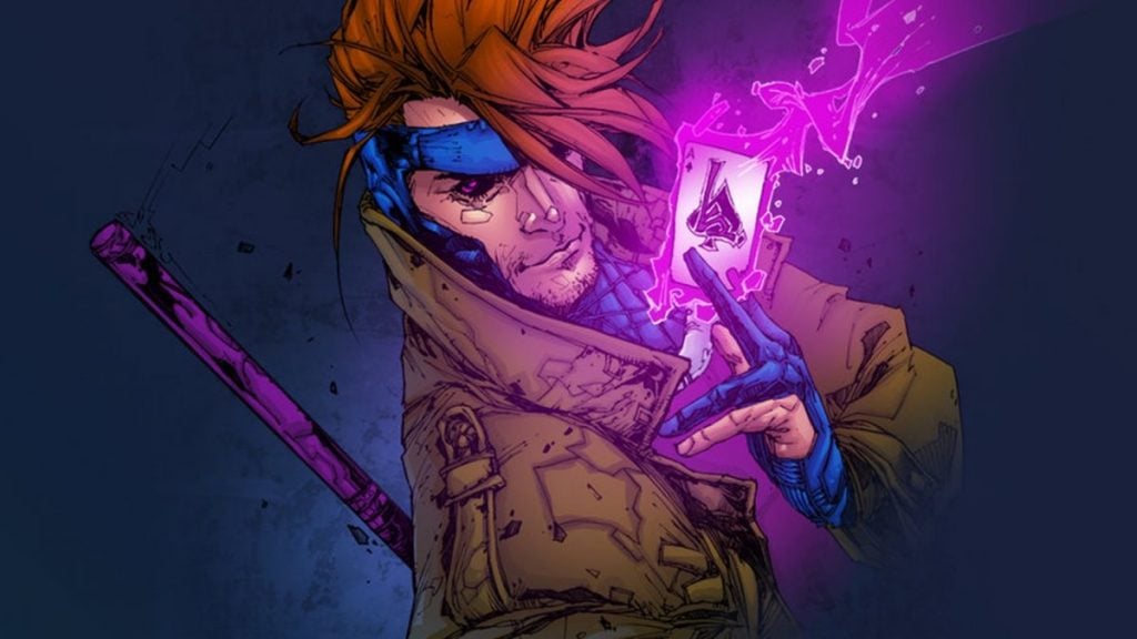 Gambit comic art with charged cards