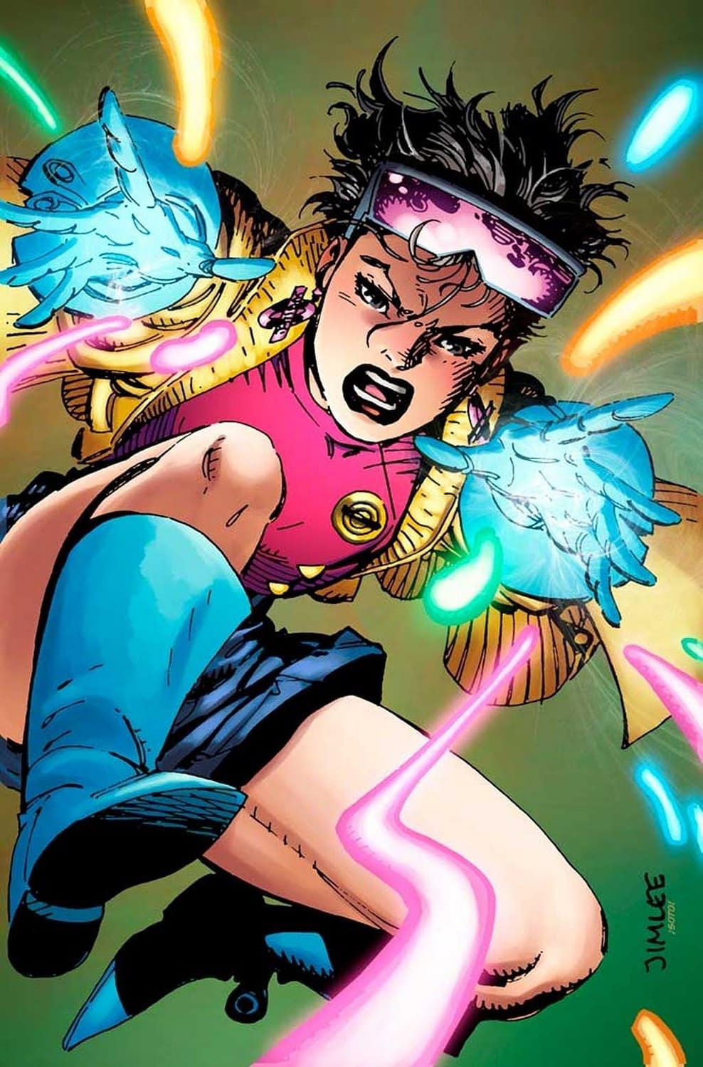 Classic powered Jubilee firing fireworks, art by Jim Lee