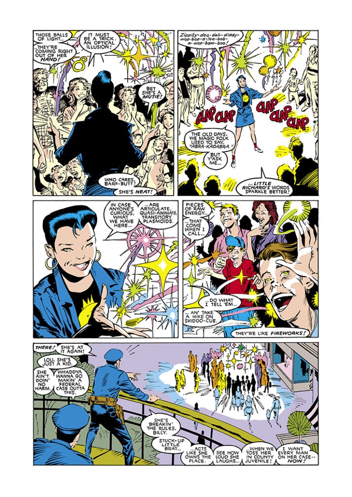 Marc Silvestri's Uncanny X-Men #244 page: Jubilee's mall debut, fireworks bursting around her