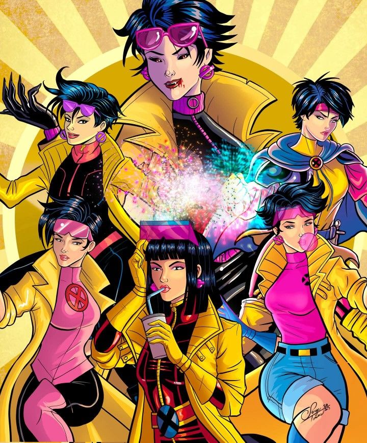 Jubilee in her yellow coat and pink shades across her different eras