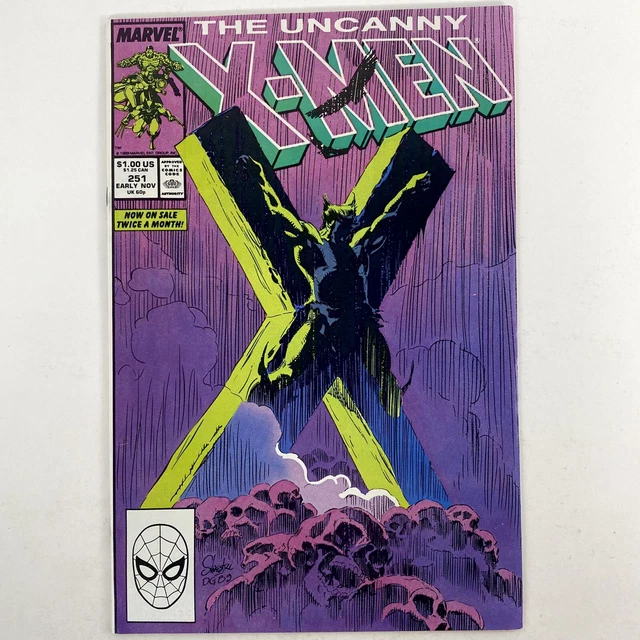 Uncanny X-Men #251 cover showing Wolverine crucified on a wooden X