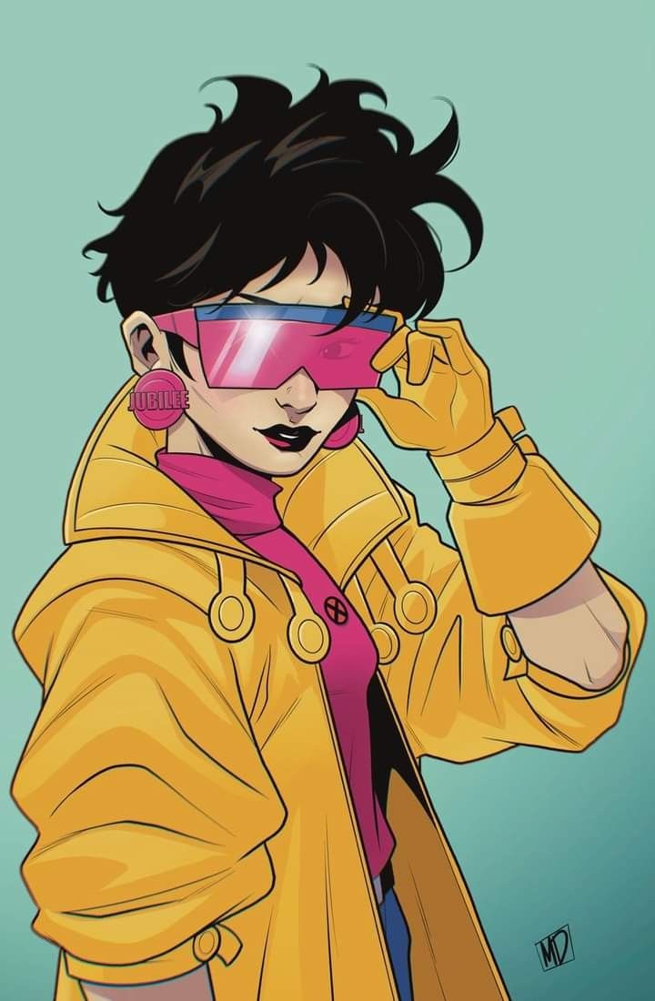 Jubilee in classic costume with pink visor, comic art