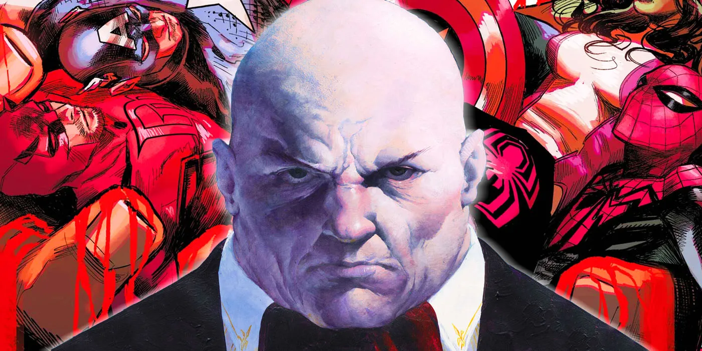Painted portrait of Kingpin's face over comic panels