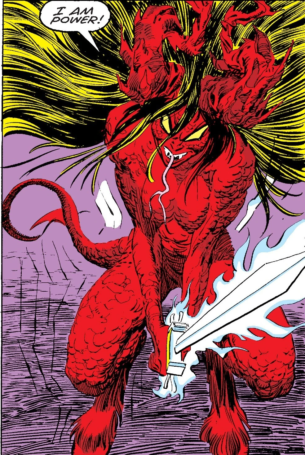 Darkchilde classic comic panel with tail and Soulsword