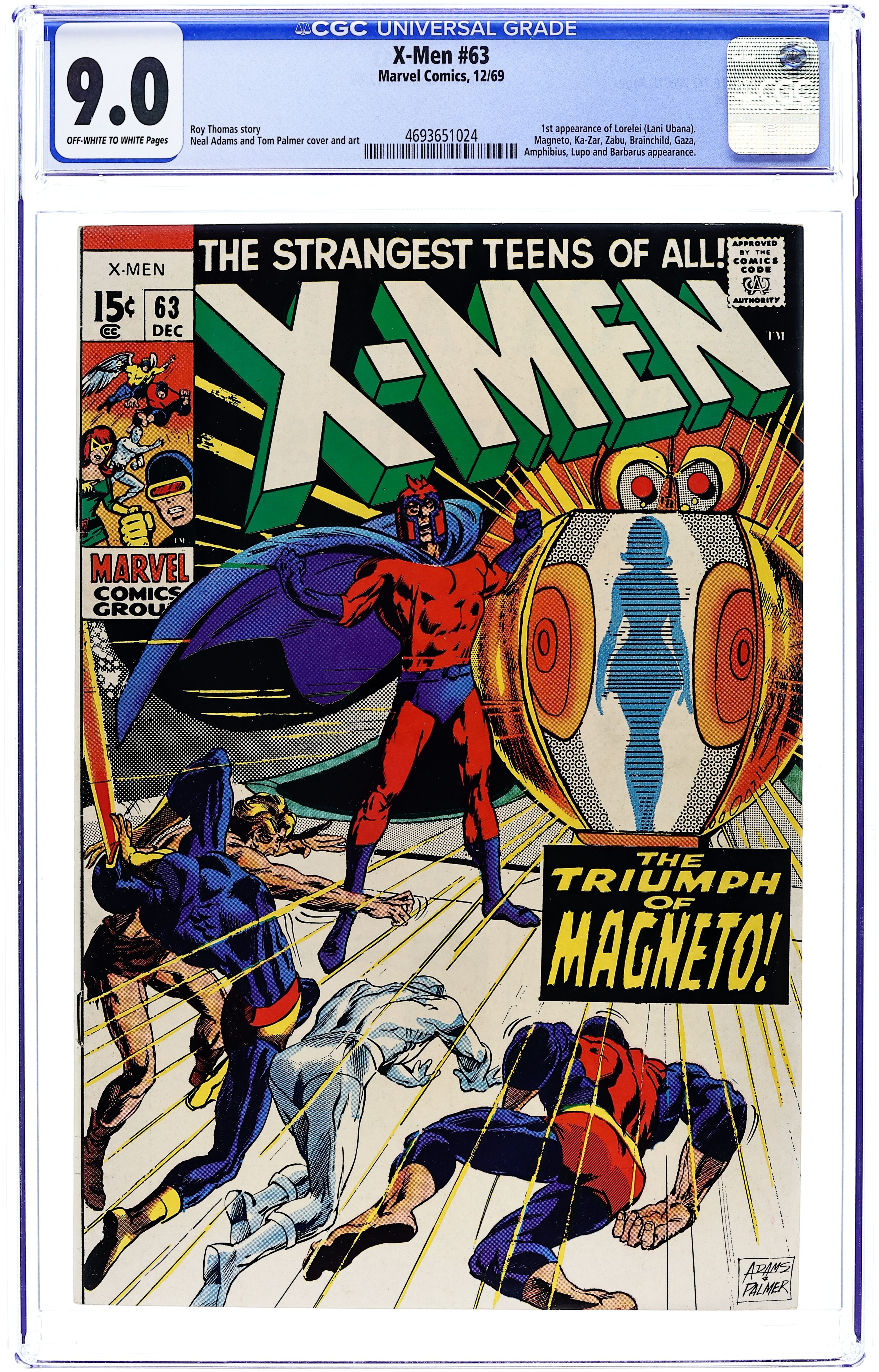X-Men #63 cover: Magneto beside his mutator machine as the X-Men fall