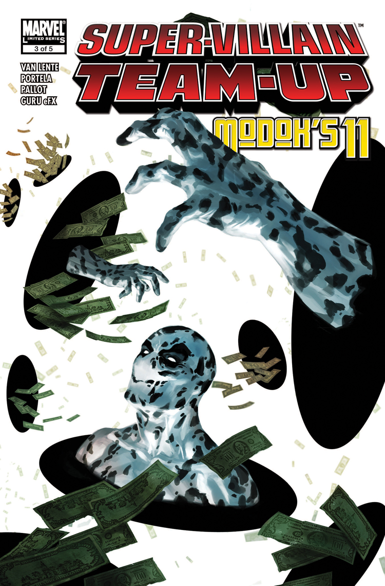 Marvel.com cover art for Super-Villain Team-Up / MODOK's 11 #3 (2007), M.O.D.O.K.'s heist crew in action