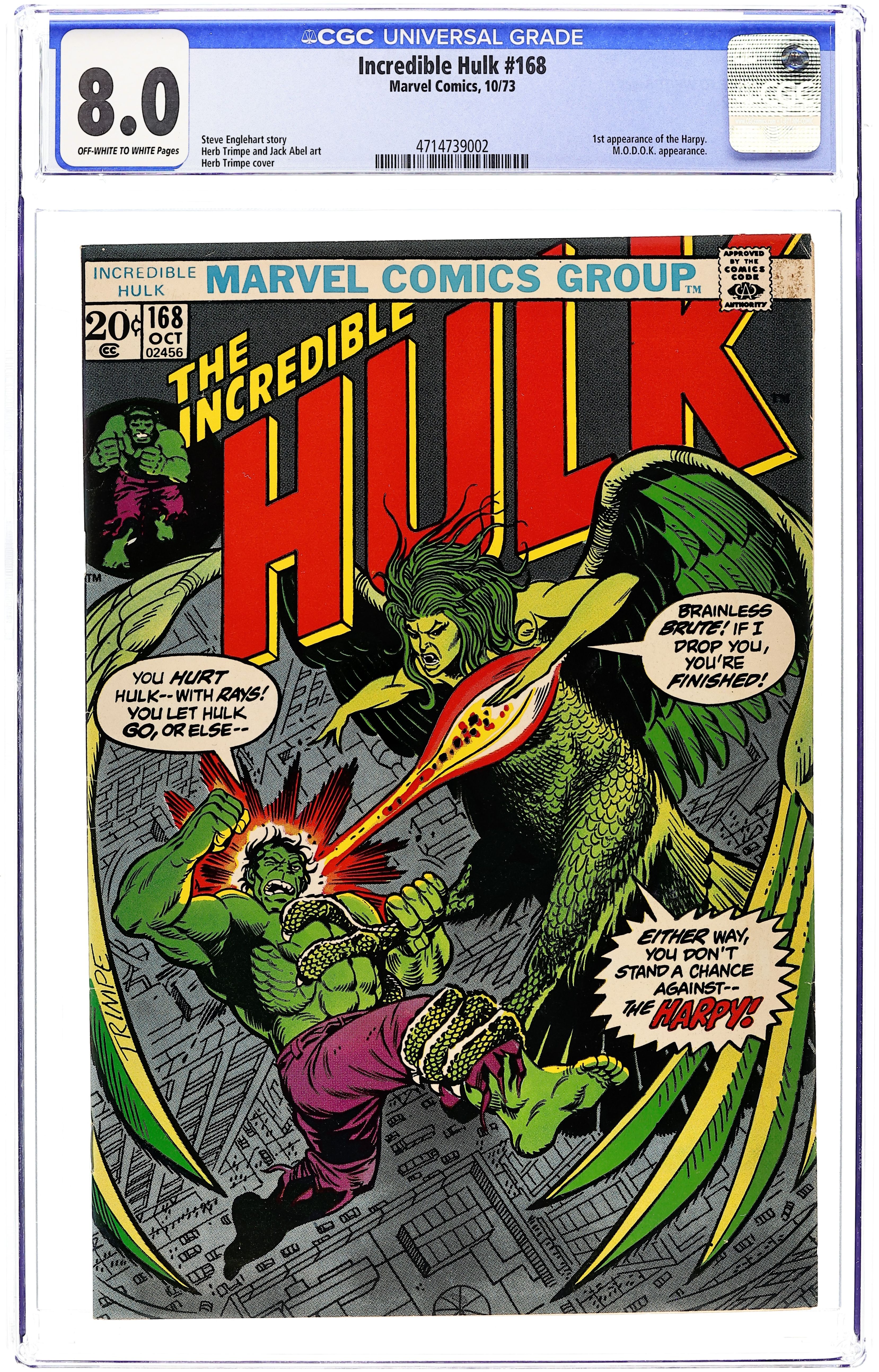 Incredible Hulk #168 cover: the Harpy carrying the Hulk