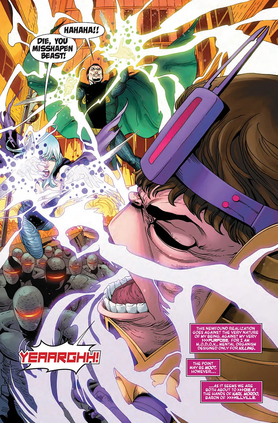 M.O.D.O.K. unleashing a mental blast, comic panel