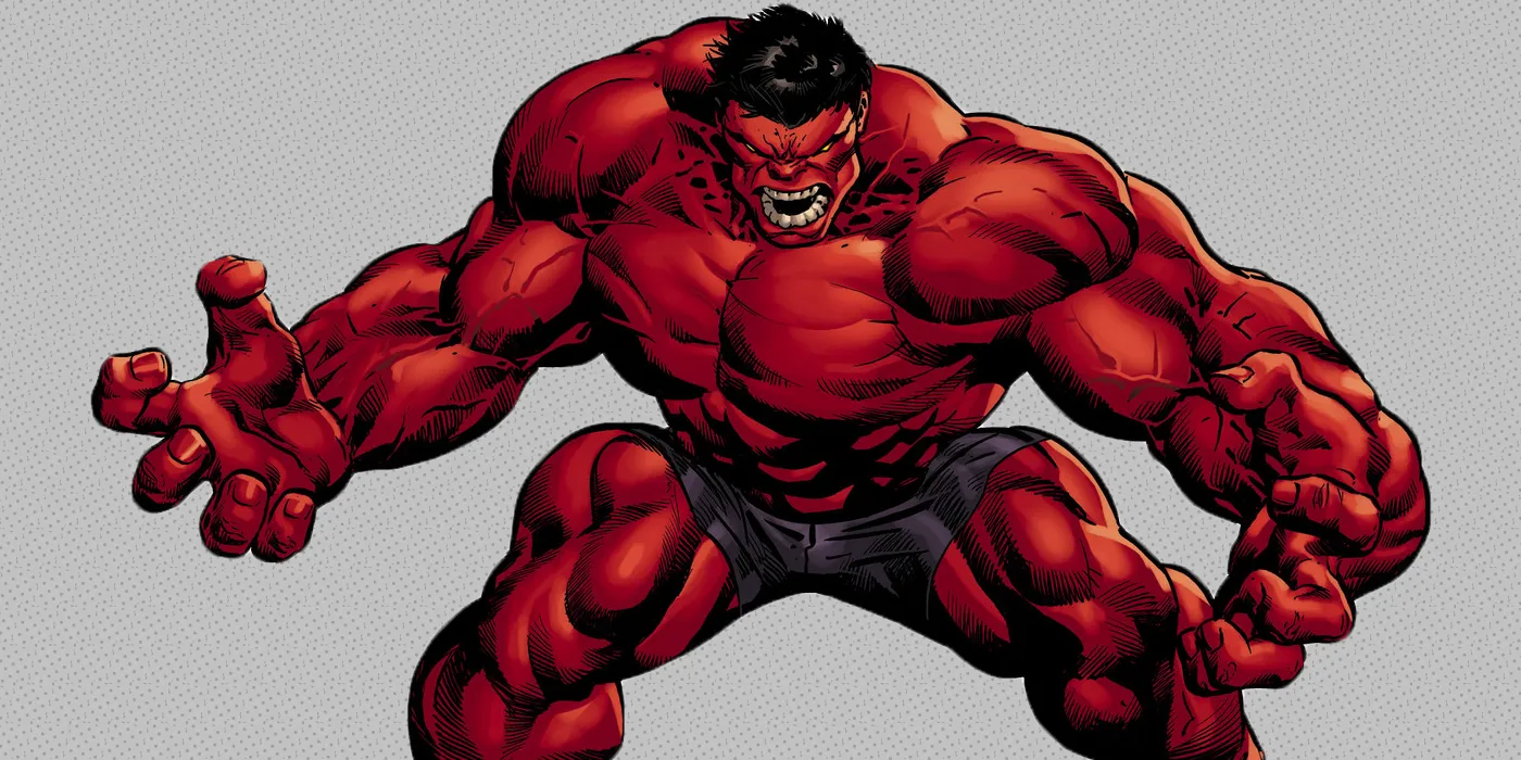 The Red Hulk, crimson gamma giant, comic art
