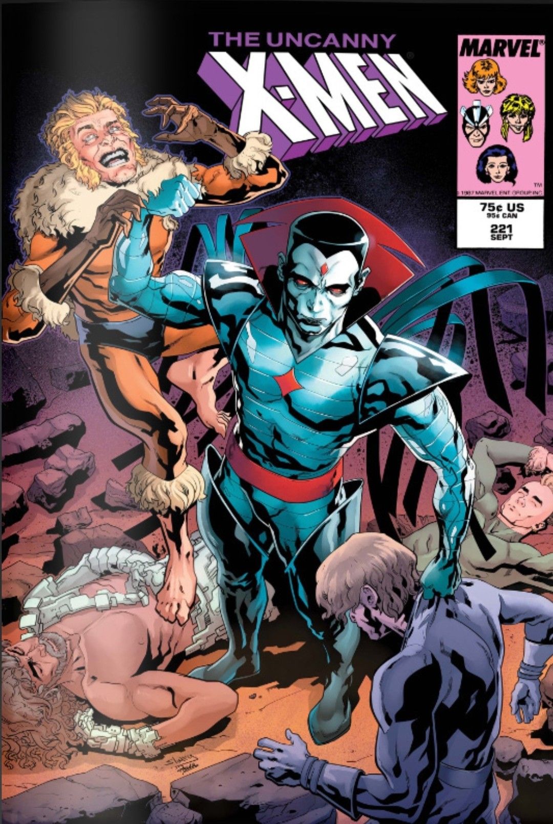 Cover homage to Uncanny X-Men #221: Sinister with Sabretooth and fallen Marauders