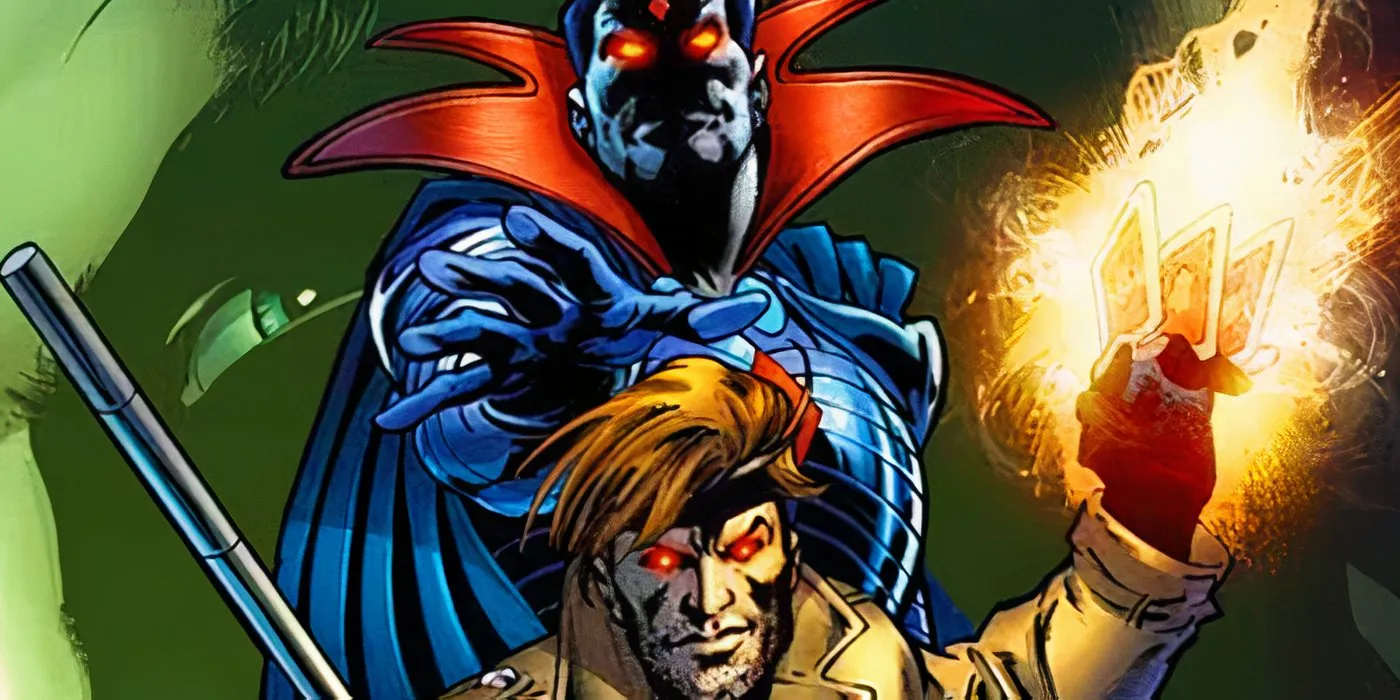 Comic art: Gambit confronting Mister Sinister