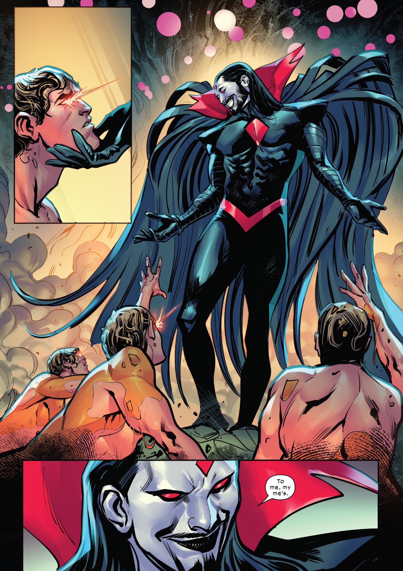 Mister Sinister greeting cloned followers, Sins of Sinister comic page