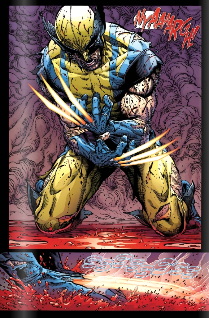 Wolverine comic panel, claws out