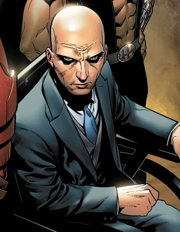 Professor Xavier in his wheelchair, telepathy flaring, comic art