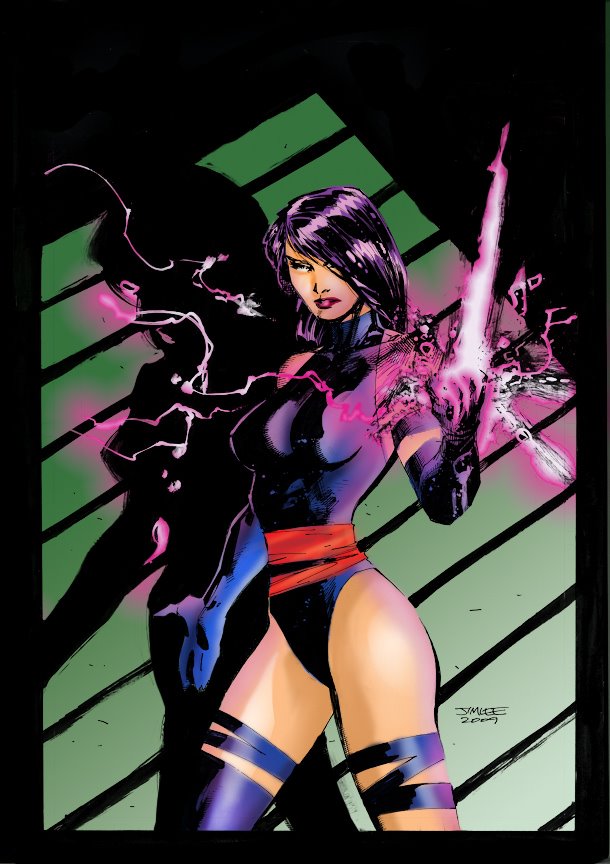 Psylocke with psychic knife drawn, classic Jim Lee-era style art
