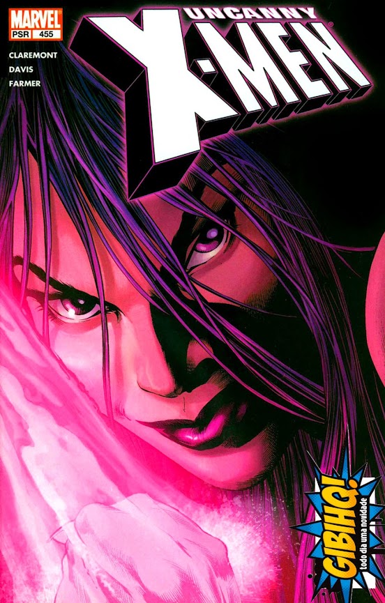 Uncanny X-Men #455 (2005) cover — close-up of Psylocke with purple hair and psychic energy