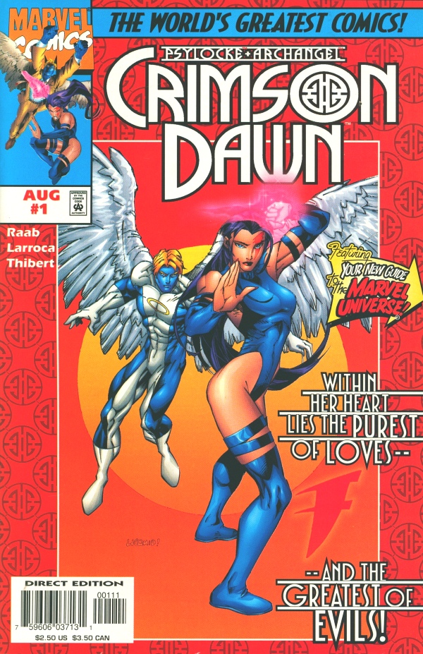 Cover art for Psylocke and Archangel: Crimson Dawn showing Psylocke and Archangel