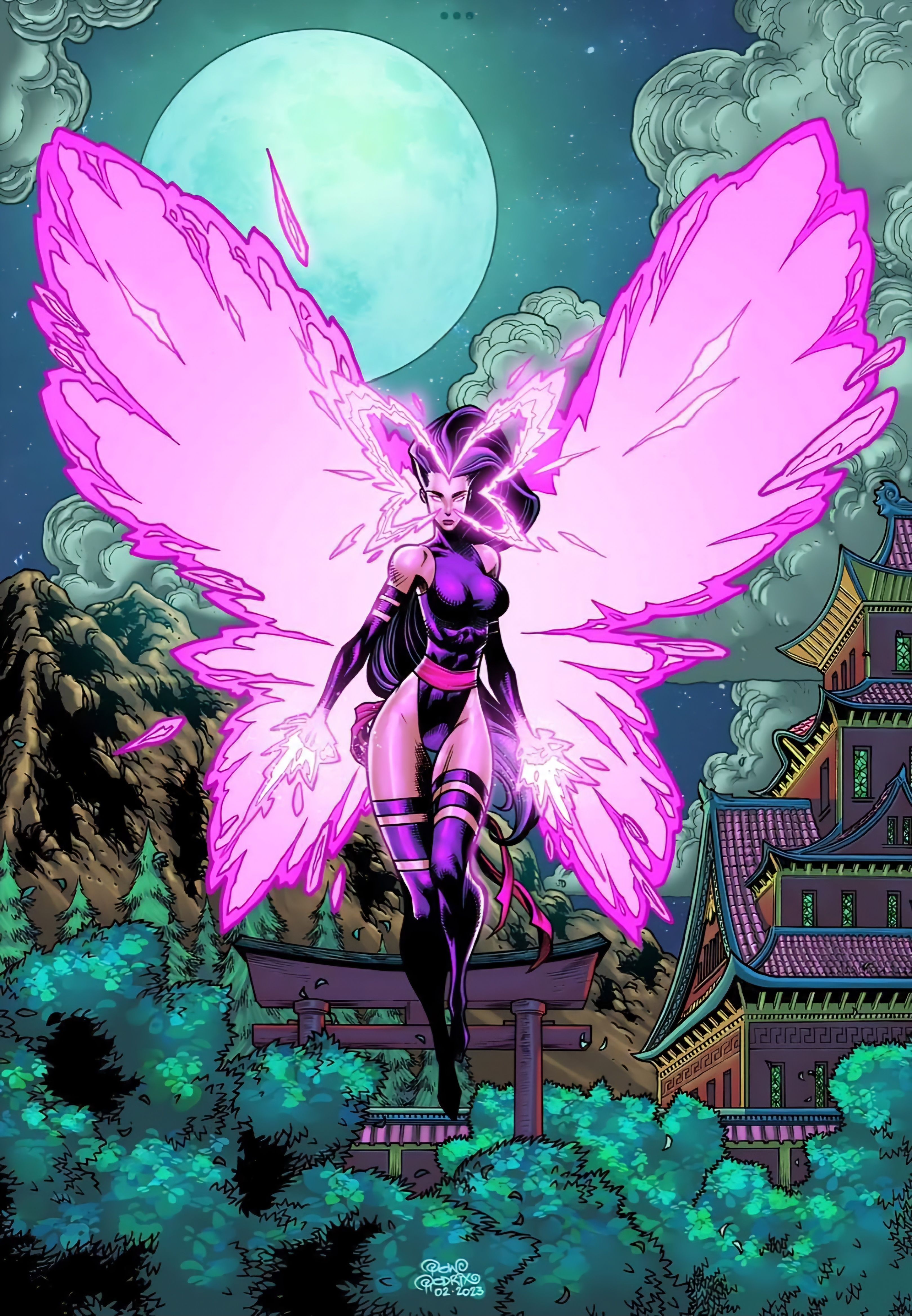 Comic art of Psylocke, Betsy Braddock with purple hair