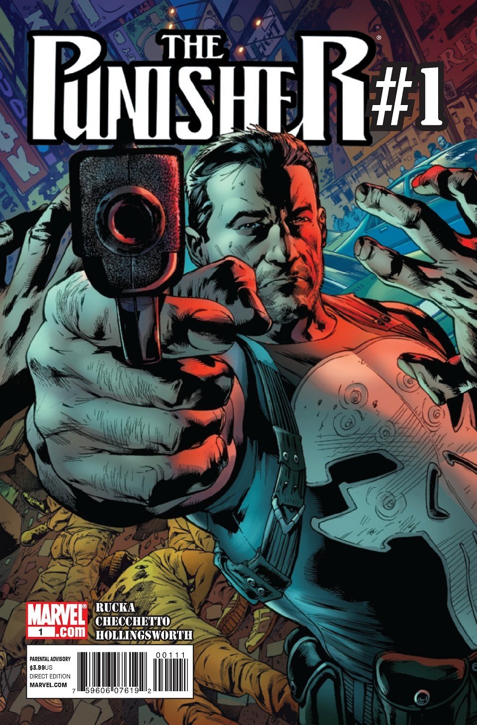 The Punisher #1 (2011) cover art by Marco Checchetto, Frank Castle aiming at the viewer