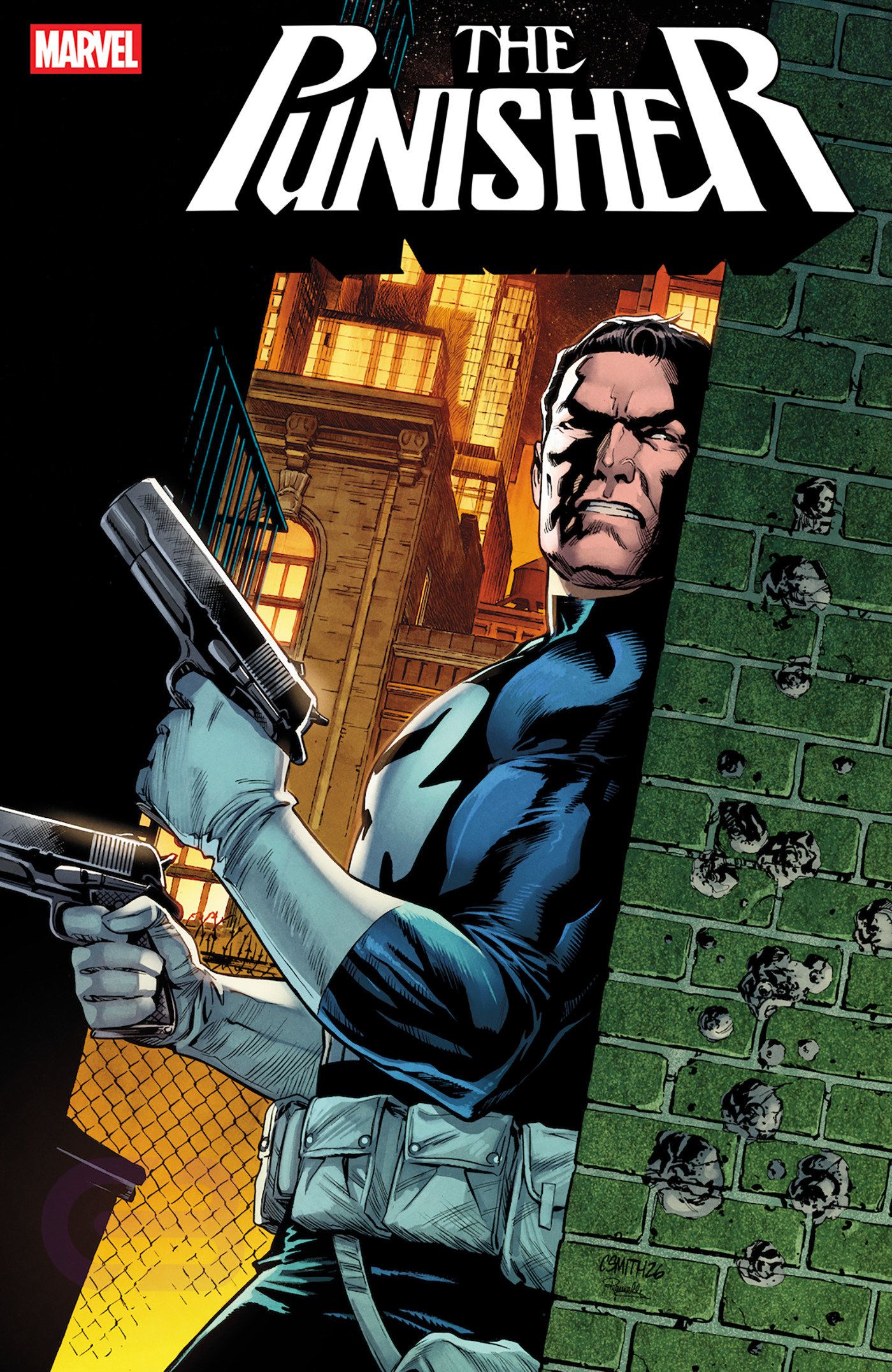Variant cover art for a modern Punisher ongoing issue, Frank Castle with twin pistols