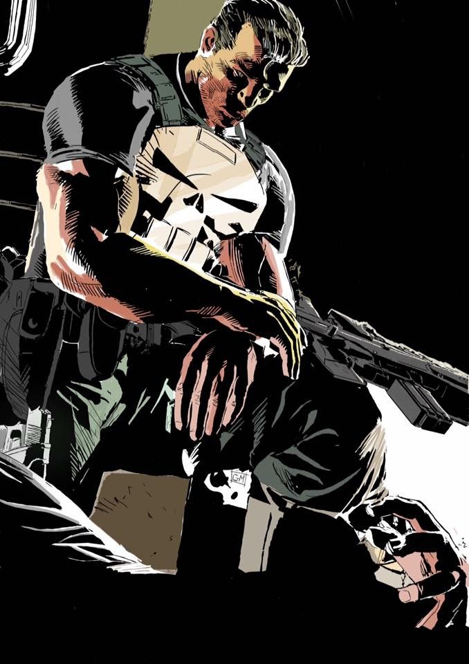 Comic art of the Punisher, Frank Castle with skull emblem