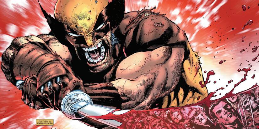 Comic art of Wolverine killing Sabretooth with the Muramasa Blade