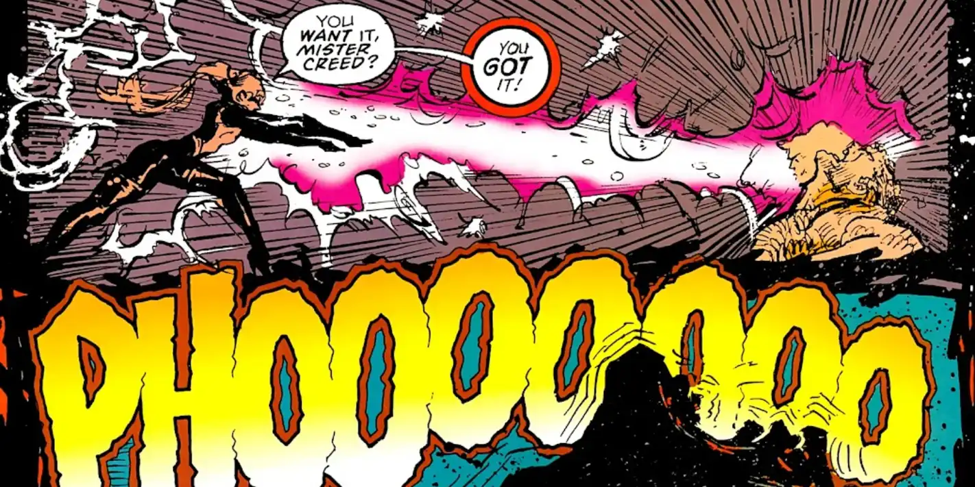 Birdy blasting Sabretooth with the glow comic panel