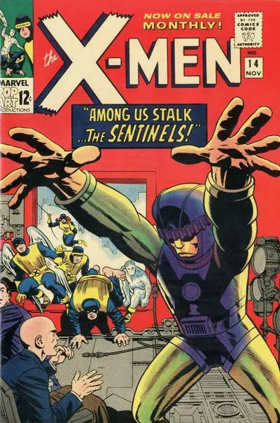 X-Men #14 (1965) cover by Jack Kirby: 'AMONG US STALK... THE SENTINELS!' — the first appearance of Bolivar Trask's Sentinels
