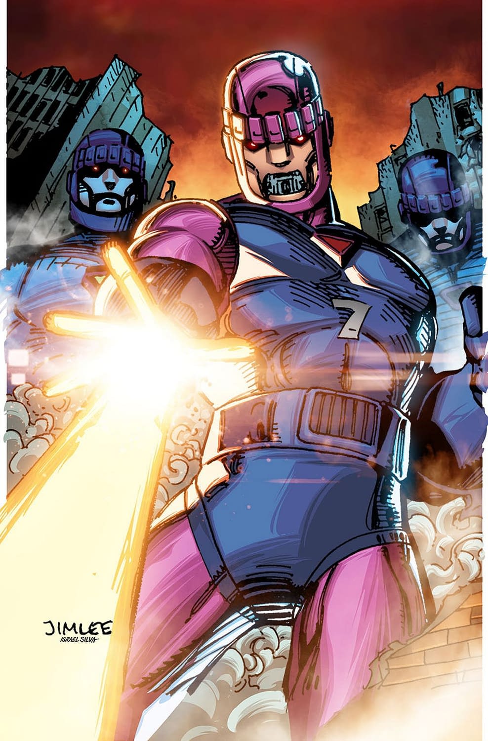 Giant Sentinel trading card art looming over the X-Men