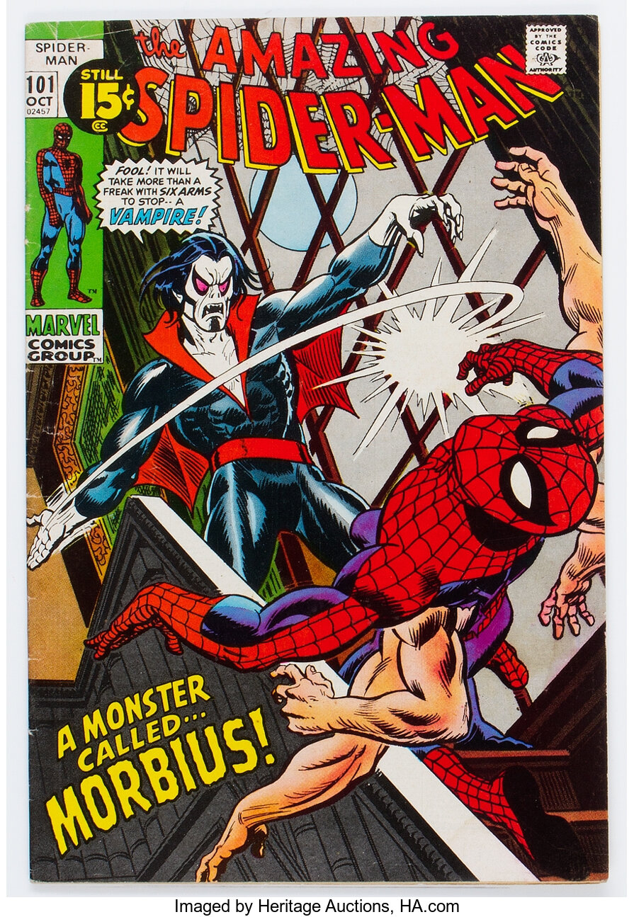 Amazing Spider-Man #101 cover: Morbius battles a six-armed Spider-Man