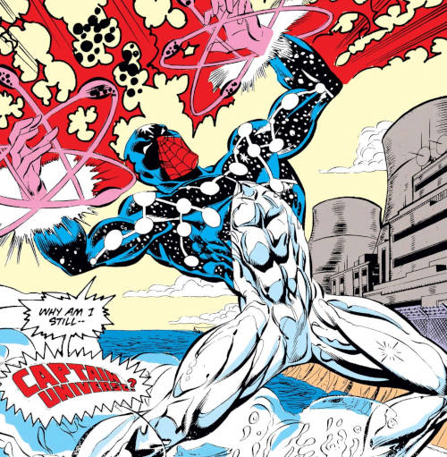 Captain Universe Spider-Man at a nuclear power plant asking why he is still Captain Universe