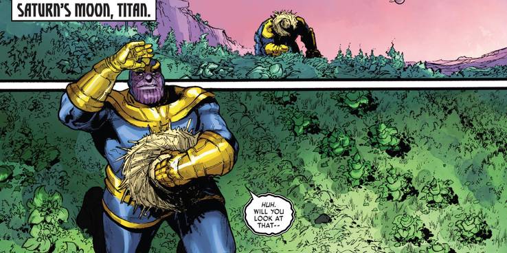 Thanos in his later years, comic art