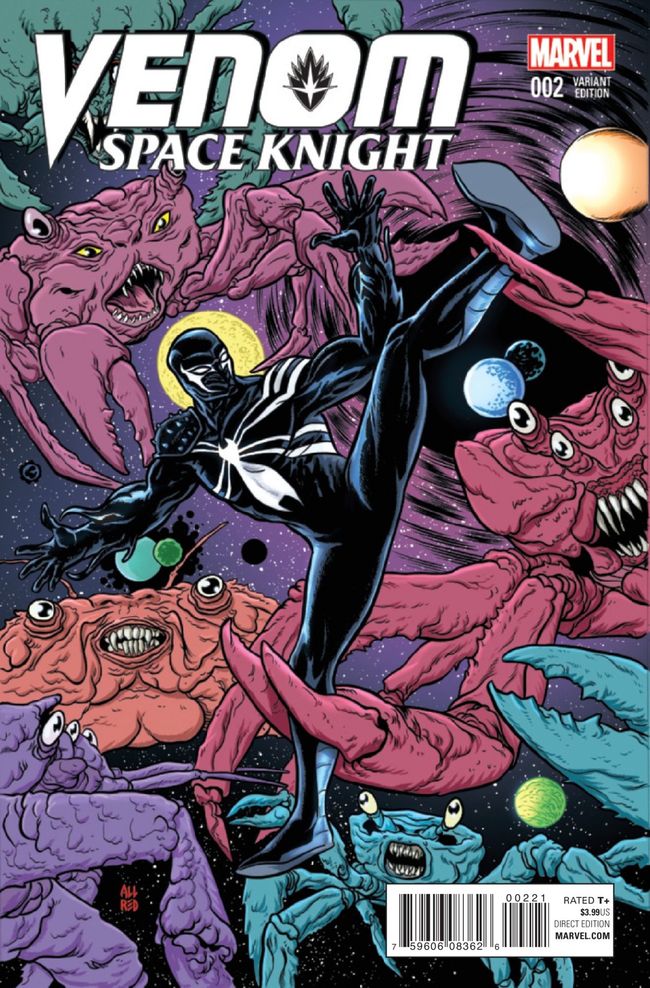 Venom: Space Knight #2 variant cover: Venom in space among alien creatures