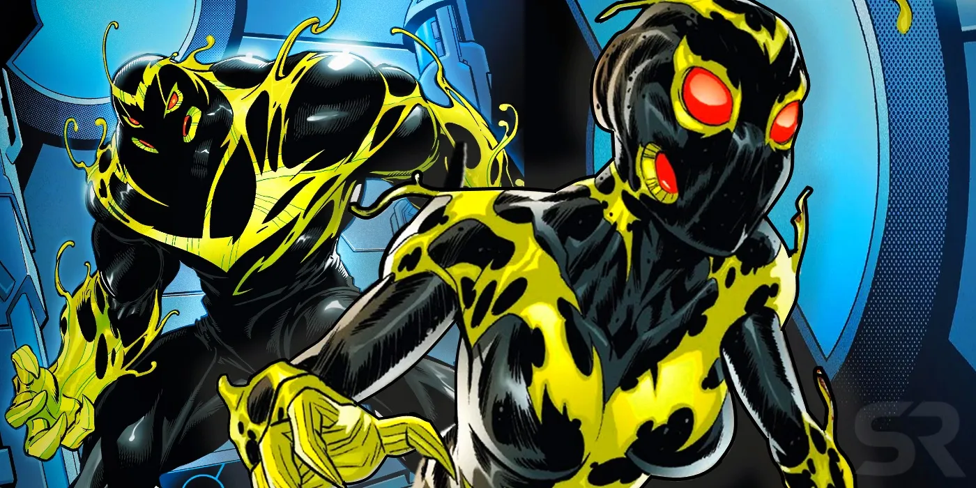 Sleeper symbiote, black and yellow with red eyes, comic art