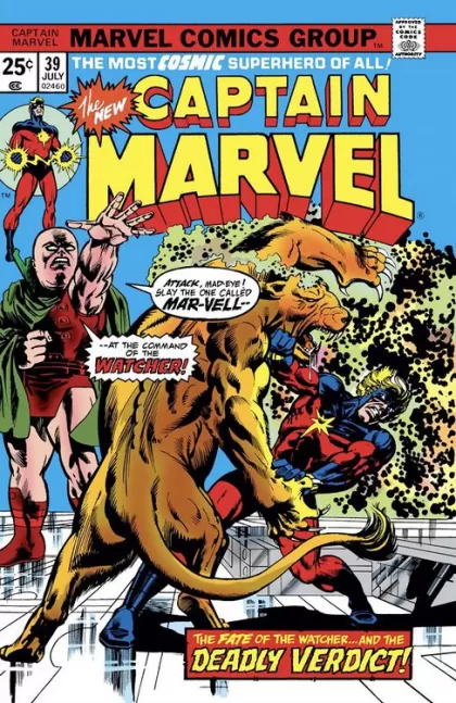 Captain Marvel #39 cover — The Trial of the Watcher