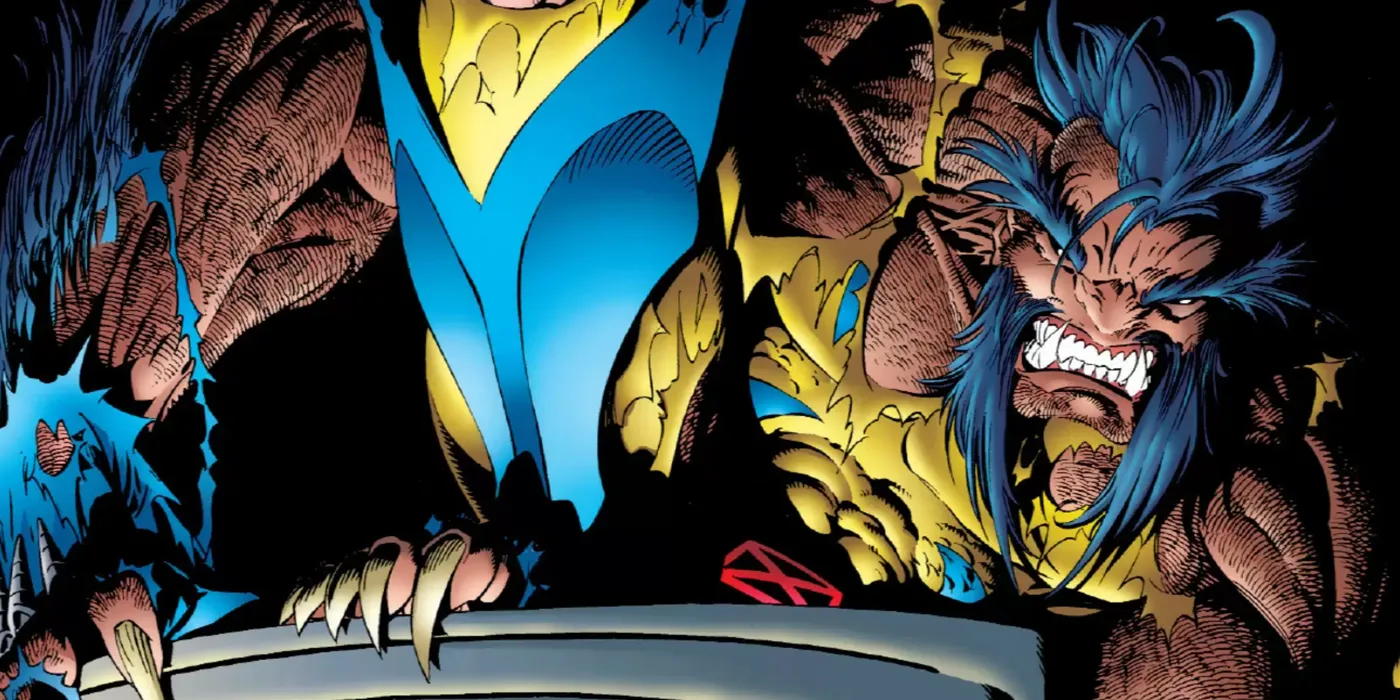 Feral noseless Wolverine comic art from the 1990s